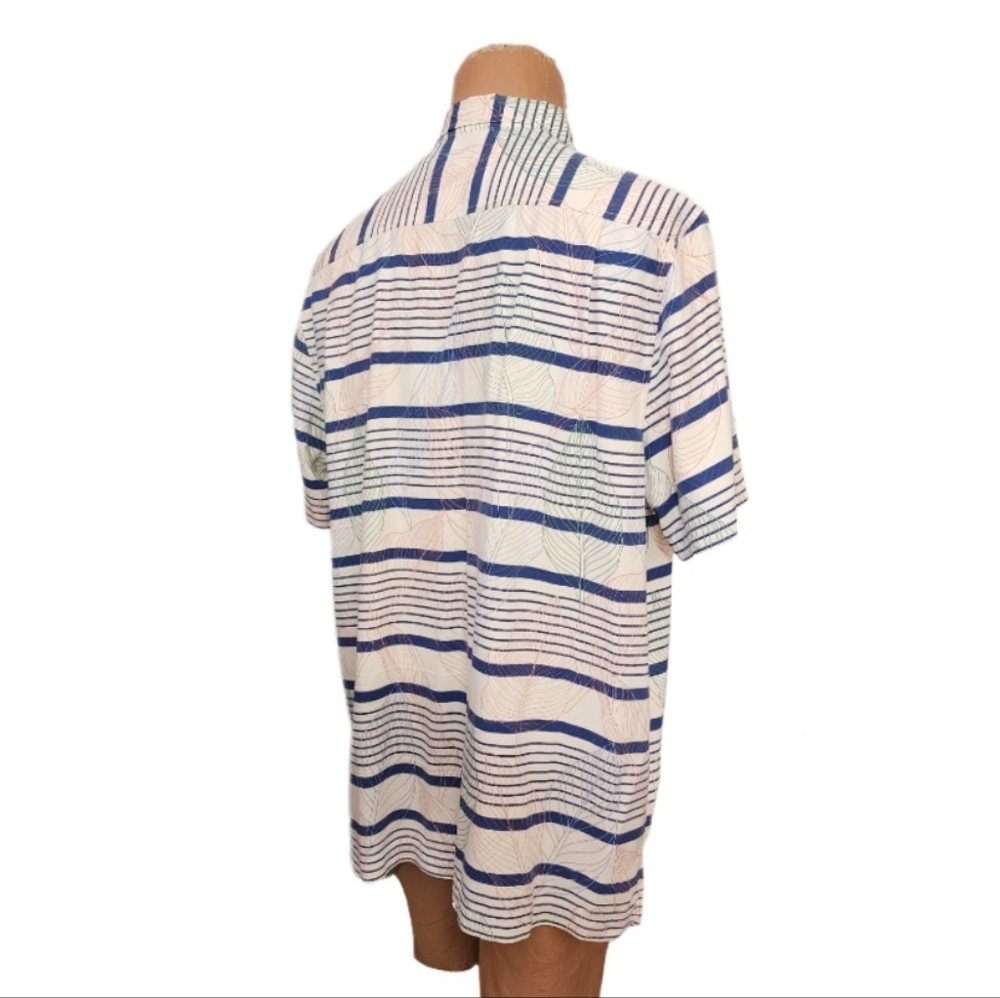 TOMMY BAHAMA 100% Silk Striped Leaf Print Button Up Shirt Cream Multi  S… - Picture 8 of 15